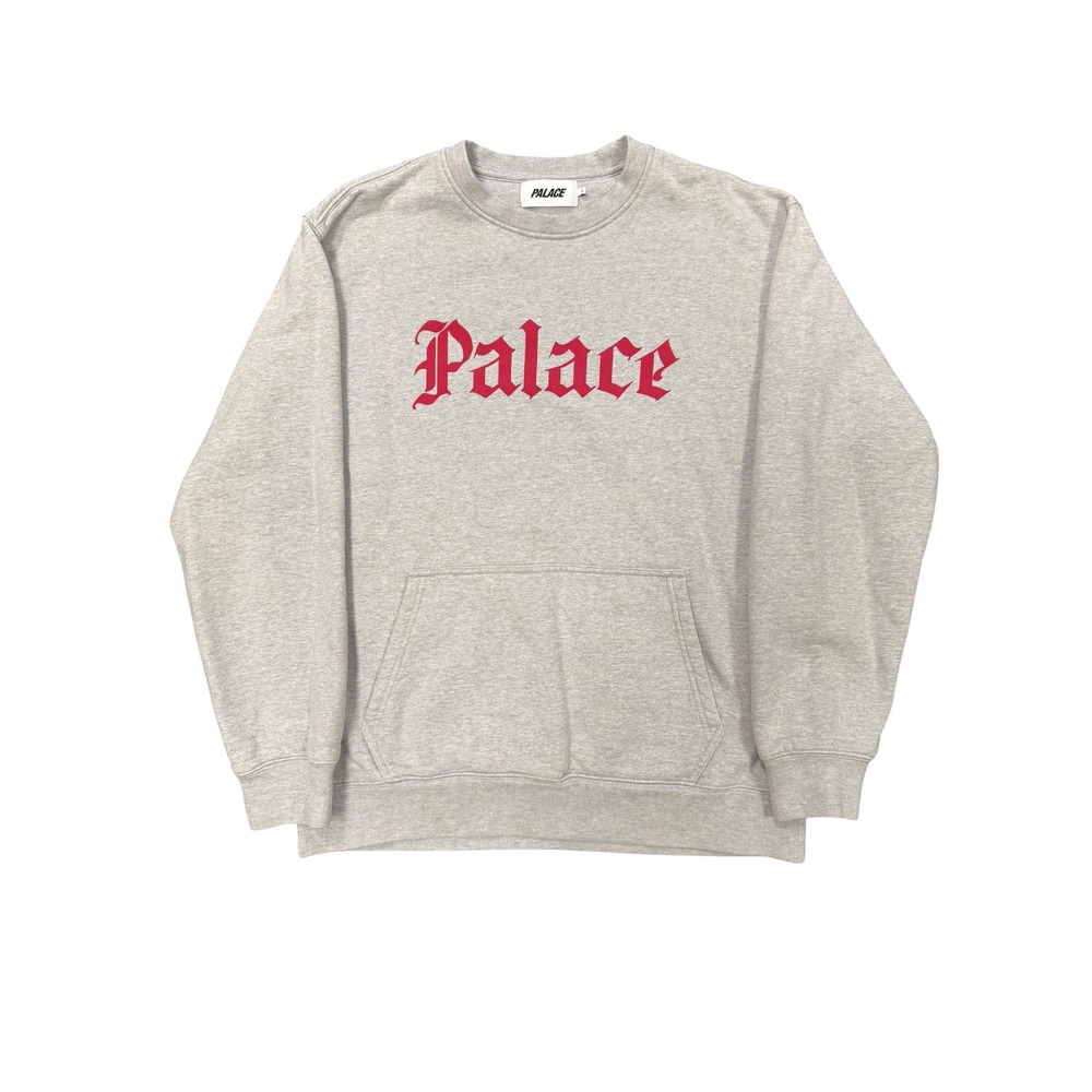 Palace Ye Olde Crew Sweatshirt Mens Large Grey Excellent Gothic Logo Pullover